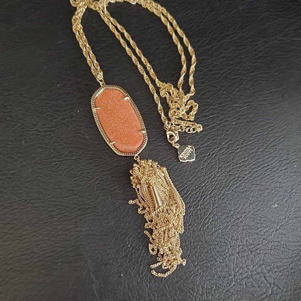 Kendra Scott Rayne Long Pendant Necklace Gold Stone Pendant Gold Plated - Picture 3 of 8